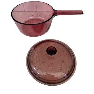 Vision Corning Cranberry 1.5 L Sauce Pan With Lid Pyrex Glass Cookware
